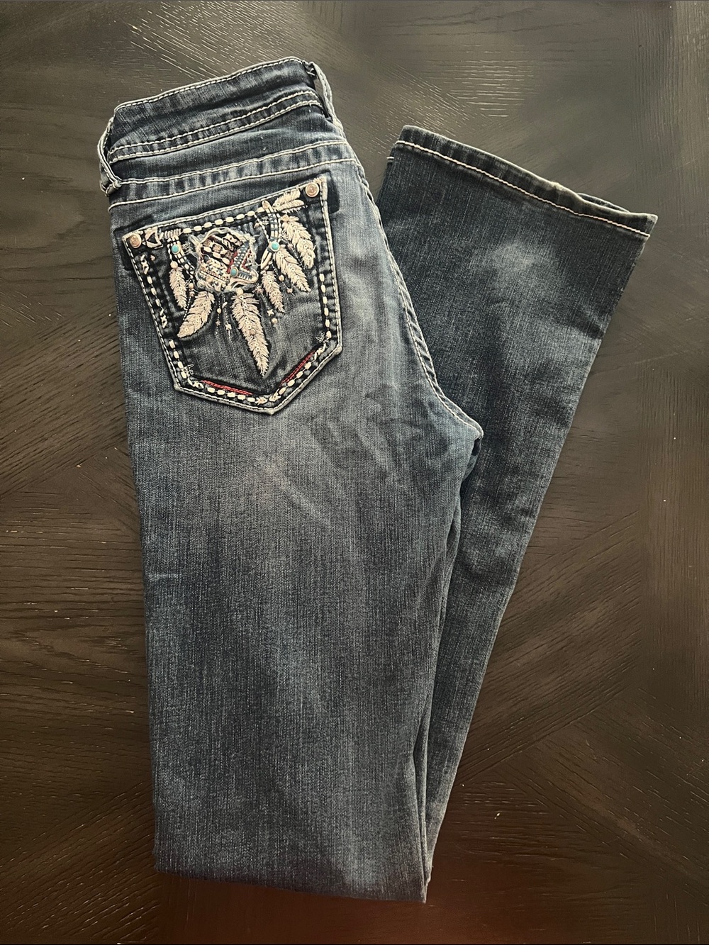 Grace in LA Dark Blue Bootcut Jeans with Embroidered Pocket